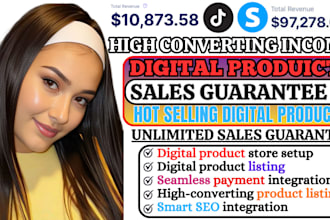 setup 7figure shopify digital product store, etsy shop, stan store digital store