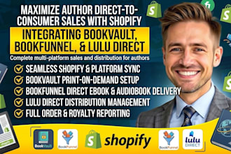 integrate shopify with bookvault, bookfunnel, and lulu direct for authors sales