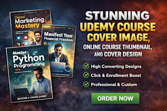 design professional udemy course cover image, udemy thumbnail, and online course