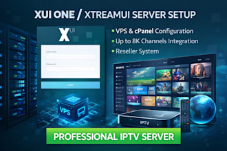 offer xui one server, vps setup, with 8k  channel, xtream ui setup, cpanel