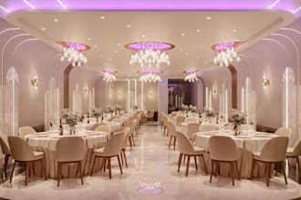 make over elegant ballroom interior,wedding banquet hall, 3d event venue render