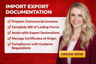 prepare import export documentation, lc, customs clearance and compliance