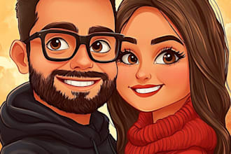 create professional caricatures for couples or wedding gift