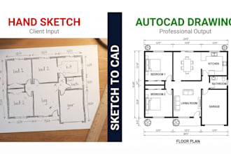 convert pdf or hand sketch into autocad , dwg drawing