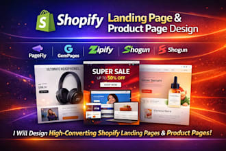 design shopify landing page, product page with pagefly, gempages, zipify, shogun