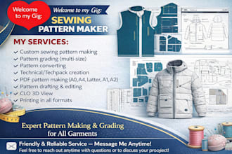 create  clothing sewing patterns, pattern making
