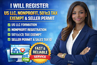 register US llc, nonprofit, 501c3, tax exempt, seller permit, sales tax permit