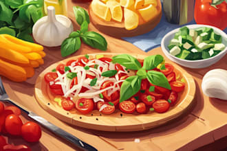 draw a illustration of food pop art