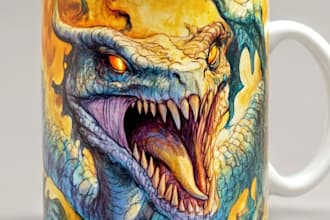 illustrate fantastic coffee mug design, tumbler, mugs design
