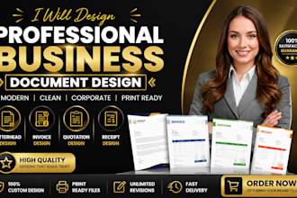 design professional letterhead, stationery, quotation, receipt and invoice