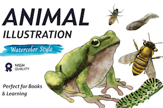 draw watercolor animals for books, prints, and education