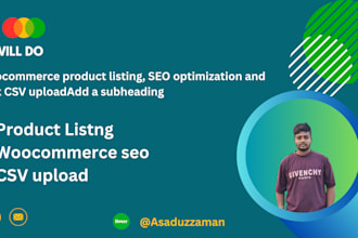 do woocommerce product listing, SEO optimization and bulk CSV upload