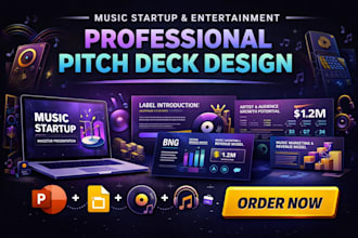 design music startup pitch deck entertainment  music label deck powerpoint
