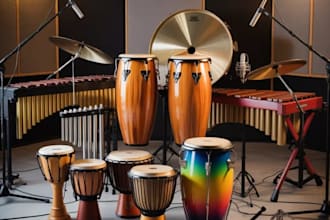 record percussions, bongo, vibraphone, steelpan drum, conga for your song