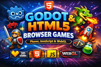 create godot game, html game, browser game, with phaser, javascript game, webgl