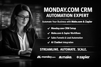 setup monday com automate monday CRM workflows using make com and zapier