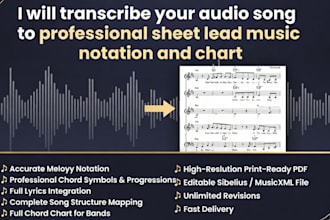 transcribe your audio song to professional sheet lead music notation and chart