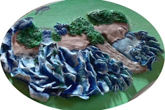 handmade clay sculptures, bas reliefs, charms