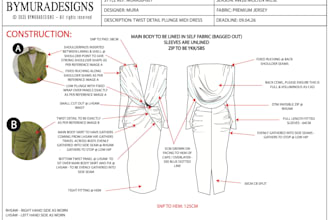 create a professional fashion tech pack for production