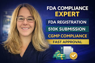 handle fda registration, 510k submission, 21 cfr 820 and cgmp compliance