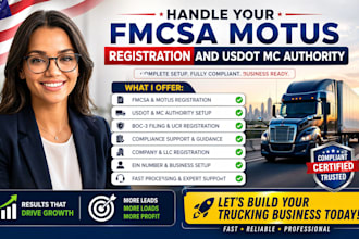 handle fmcsa motus registration, usdot mc authority