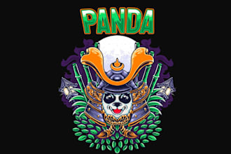 design panda ride car hand drawing mascot logo