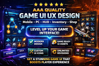 design game UI UX, hud, menu, mobile and PC game interface asset UI kits
