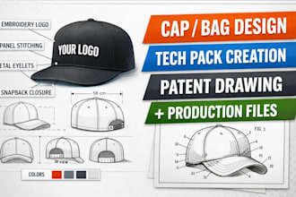 design professional cap and hat tech pack for manufacturers fashion production