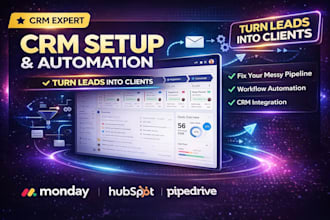 monday com crm, hubspot setup pipedrive crm, zoho zendesk, bitrix24 automation