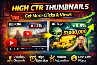design high CTR youtube thumbnail for faceless and automation channel