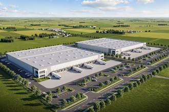 render 3d warehouse factory, industrial space design, commercial space planning