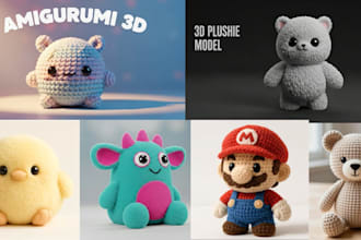 create custom 3d plush model, amigurumi plush stl file and 3d plushie design