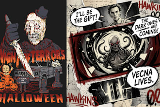 design horror retro vintage comic art, poster, tshirt, album cover, book cover