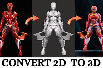 convert 2d character to 3d model for game, animation and 3d print, image to 3d