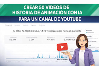 crear 50 videos de historia de animación con ia para un canal de youtube
