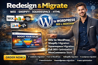 redesign wix shopify squarespace HTML website migrate to wordpress SEO optimize