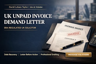 draft a UK unpaid invoice demand letter as a licensed solicitor