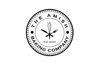 design farmhouse type logo for the amish baking company