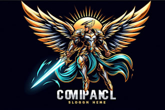 make eye catchy angel warrior mascot logo with my own creative thinking