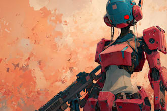 do custom digital 2d anime mecha art illustration