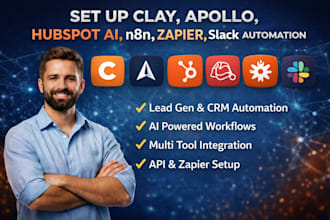 set up clay, apollo, hubspot ai, n8n, zapier, slack automation