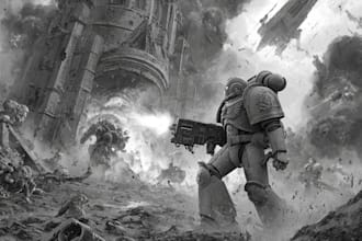 draw detailed warhammer 40k character in grimdark style