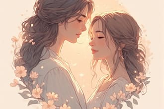 paint a romantic couple portrait in watercolor style