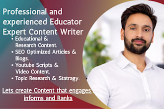 write educational and research content, SEO blog posts, youtube scripts
