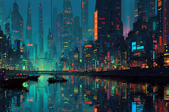 create cyberpunk futuristic city illustration