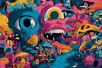 create colorful psychedelic and trippy style illustration