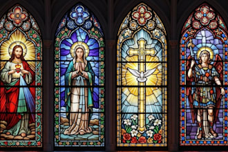 design custom catholic stained glass window mosaic glass art, character portrait
