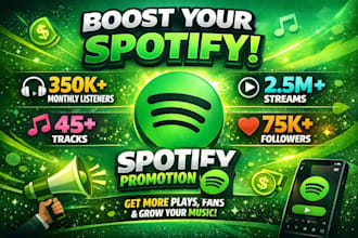 promote your spotify monthly listeners,streams,followers and spotify promotion