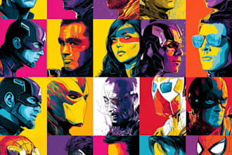 illustrate a superhero pop art portraits