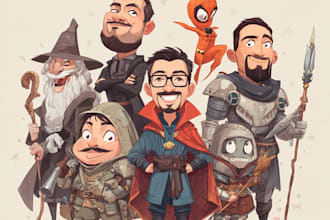 make a superhero caricature for a family or a business group